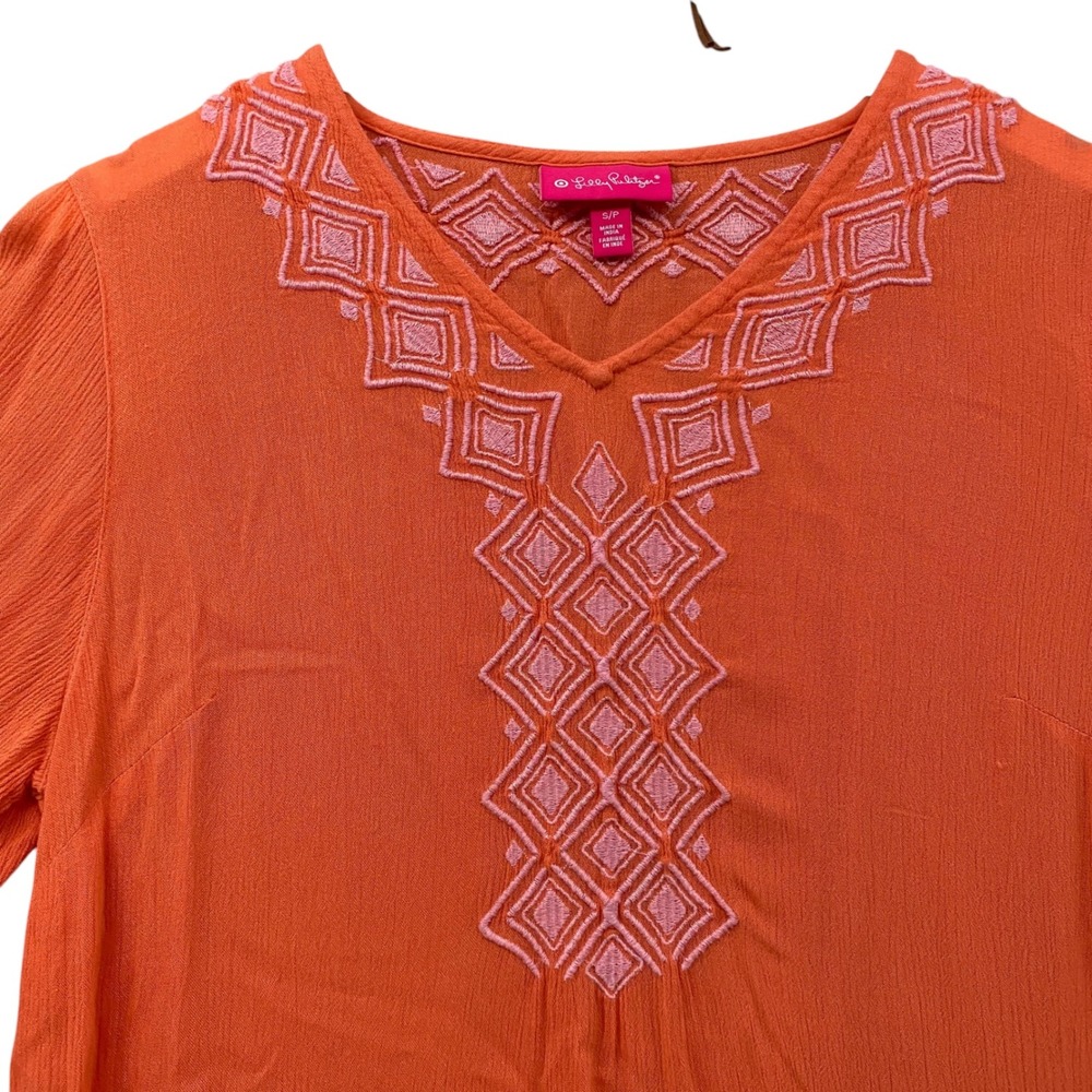 Lilly Pulitzer for Target Orange Embroidered Gauze Tunic Top Womens Small S/P - Picture 7 of 7